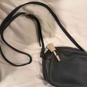 J. Crew Dark Gray Leather Crossbody Bag with Cream Accents